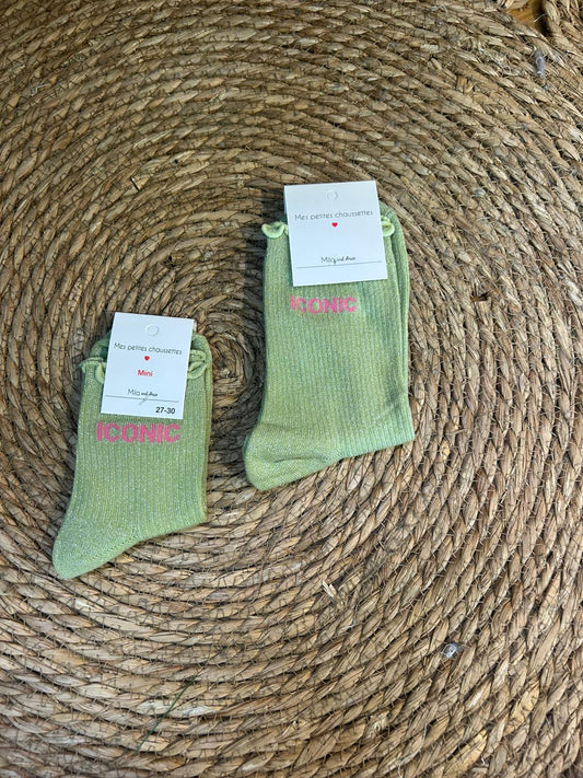 Chaussettes mère / fille verte