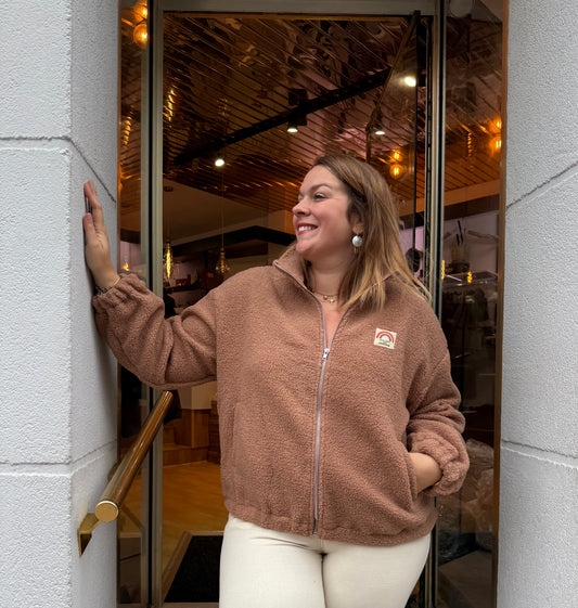 Veste polaire teddy zippée noisette