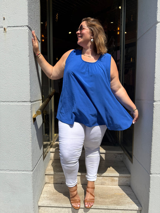 Débardeur viscose bleu roi — Dentelle dos papillon | Grande Taille 44-54