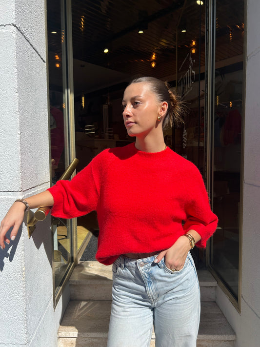 Pull oversize manches larges rouge