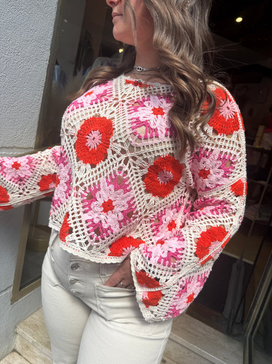 Haut macramé fleurs crochet
