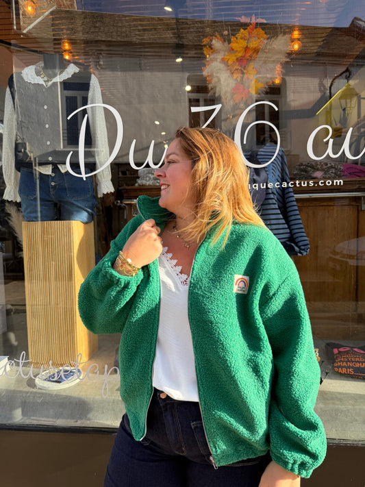Veste polaire bouclette zippée verte