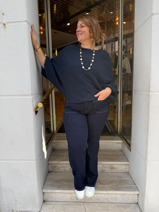 Pull oversize manches chauve-souris marine