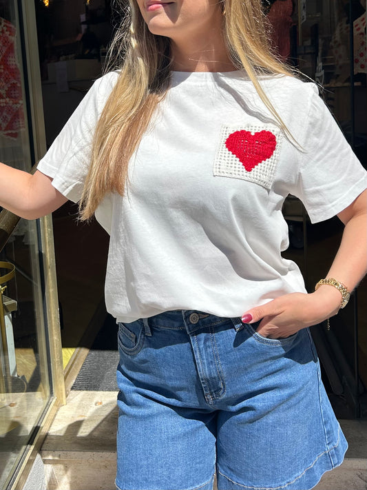 T-shirt Oversize Poche Cœur Brodé Capucine