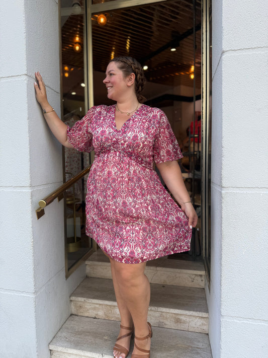 Robe Cachemire Rose Col V Empire