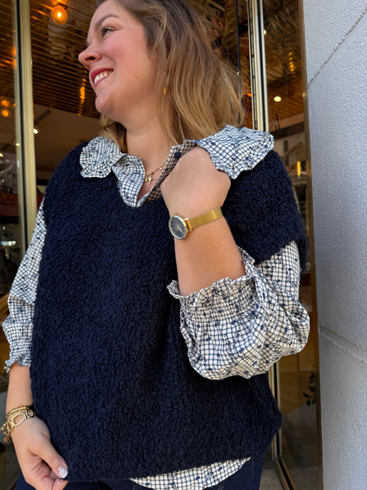 Pull sans manches bouclette Marine