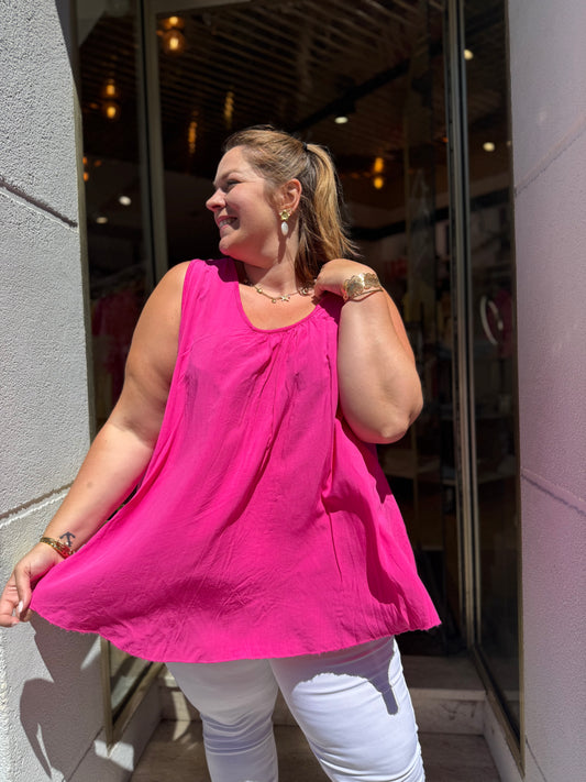 Débardeur viscose fuchsia — Dentelle dos papillon | Grande Taille 44-54