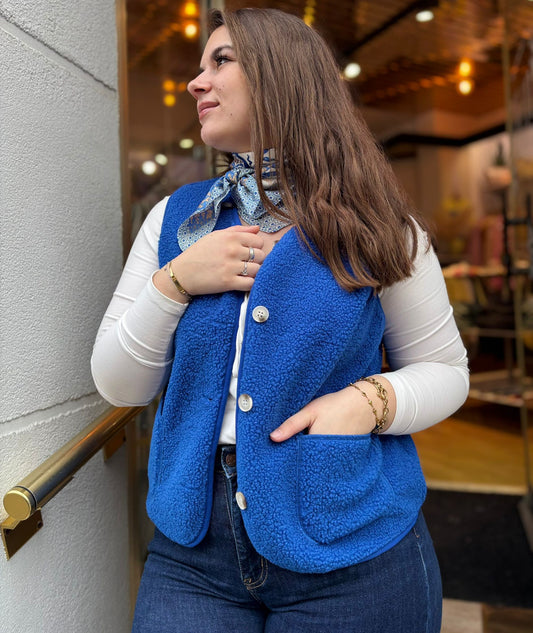Curvy Gilet bouclette Esmee bleu dur