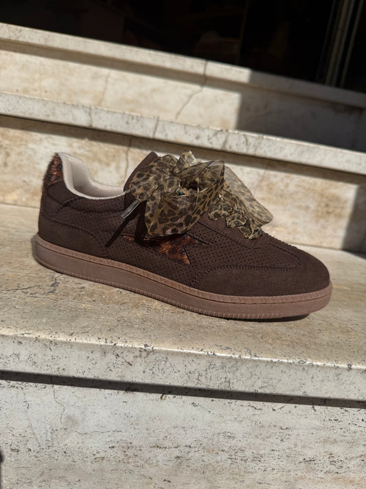 Baskets Rétro Empiècement Léopard Marron | Boutique Cactus