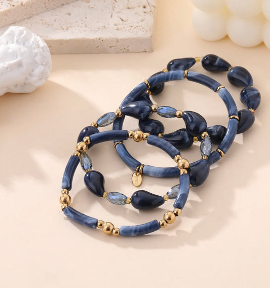 Lot de 4 bracelets élastiques perles bleues