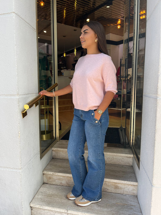 Pull oversize manches larges rose poudré