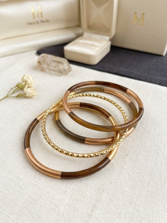 Lot de joncs empilables effet corne et doré – Marron