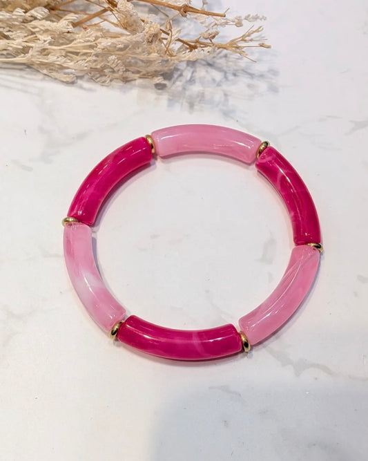 Bracelet élastique tube - Fuchsia & Rose clair