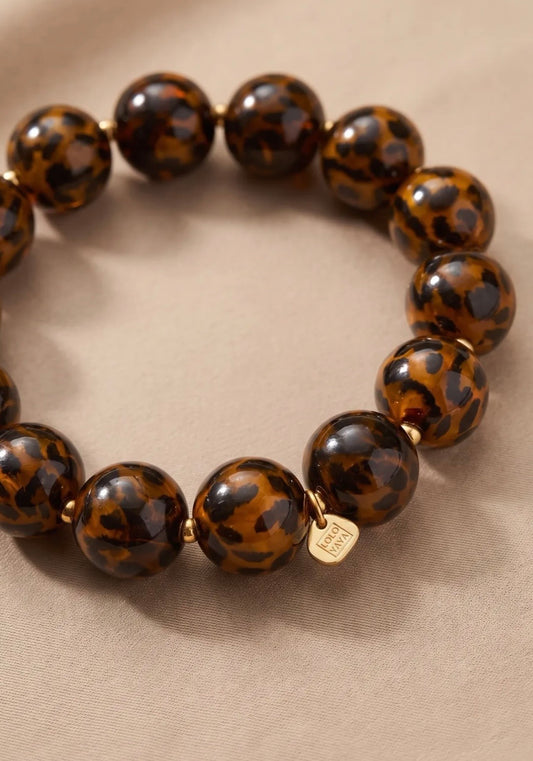 Bracelet élastique grosses perles léopard – Acier inoxydable