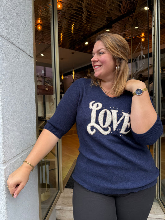 Pull Love manches courtes Marine