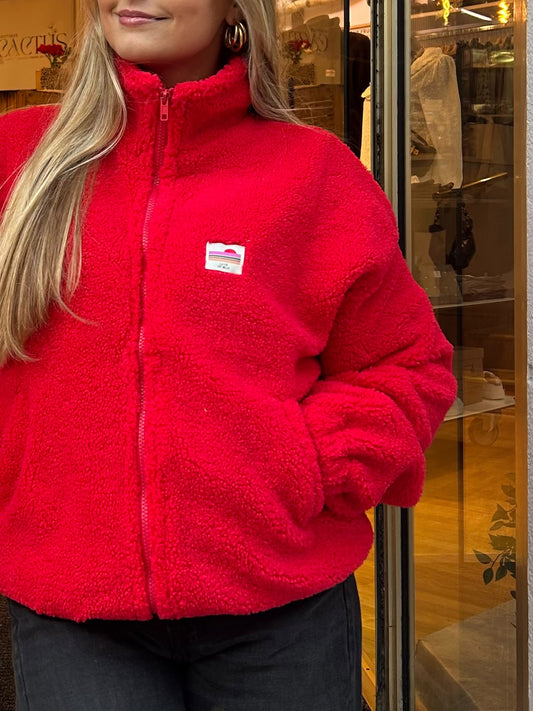 Veste polaire sherpa zippée rouge