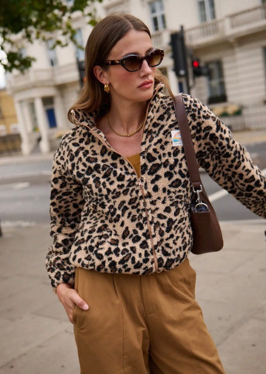 Veste polaire teddy zippée léopard