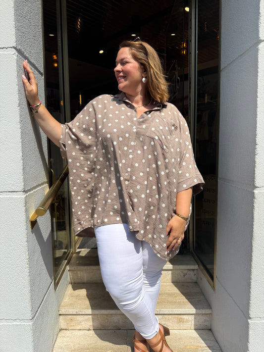 Chemise oversize viscose taupe à pois — Grande Taille 46-56