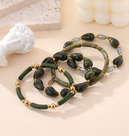Lot de 4 bracelets élastiques perles vertes