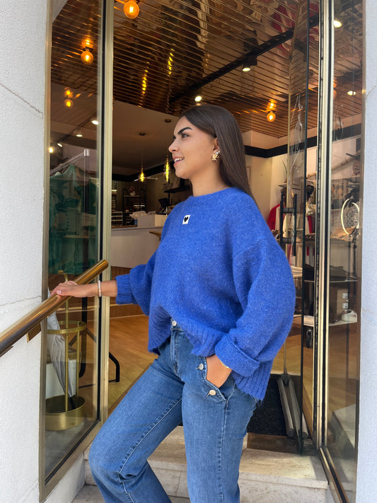 Pull oversize cœur bleu