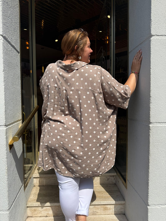Chemise oversize viscose taupe à pois — Grande Taille 46-56
