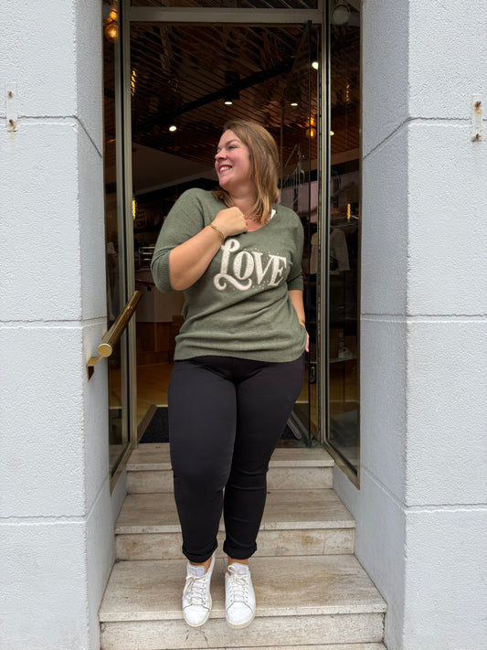 Pull Love manches courtes Kaki