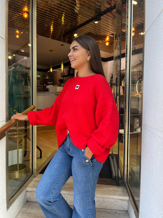 Pull oversize cœur rouge