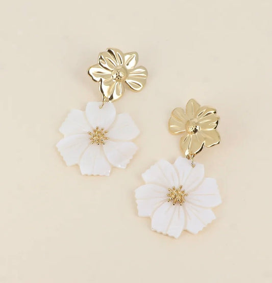 Boucles d'oreilles Double Fleur Nacre & Or