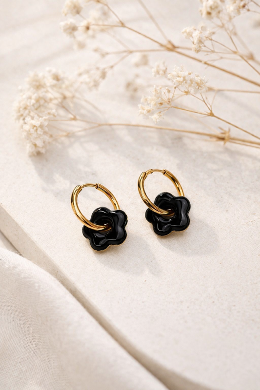 Boucle d’oreille Flowers Noire