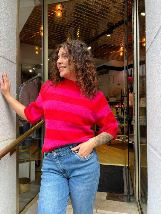 Pull rayé fushia