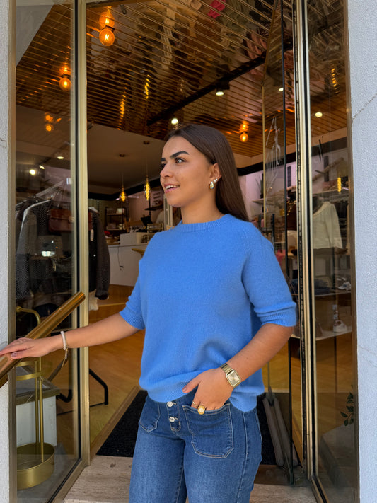 Pull manches courtes Lisa bleu azur