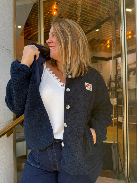 Veste polaire bouclette à boutons