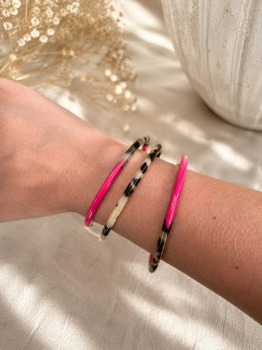 Bracelet jonc rigide fuchsia & léopard