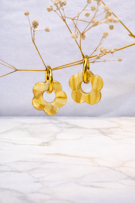 Boucle d’oreille jaune marbré