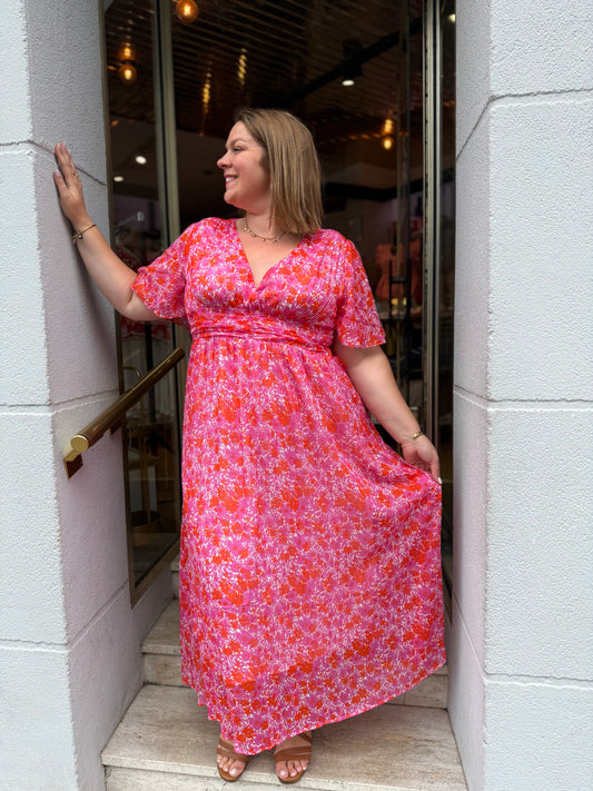 Robe Manon Florale Cache-Cœur Framboise