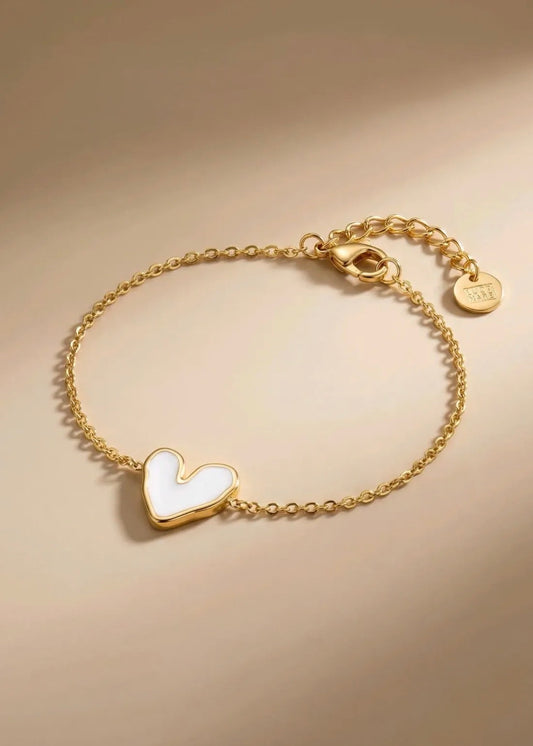Bracelet Chaîne Charm Cœur Émail Blanc - Acier Inoxydable