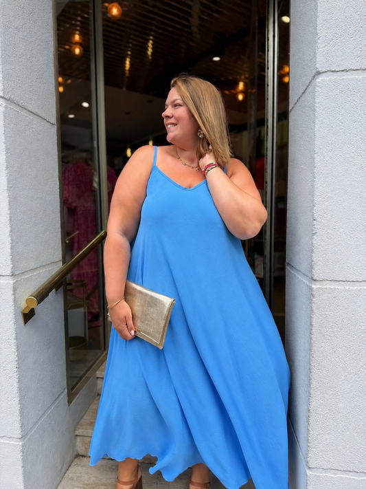 Robe bretelles Célestine bleu ciel éclatant