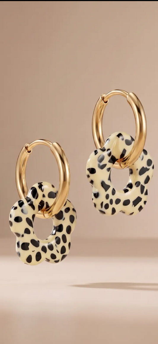 Boucles d'oreilles créoles fleur léopard beige