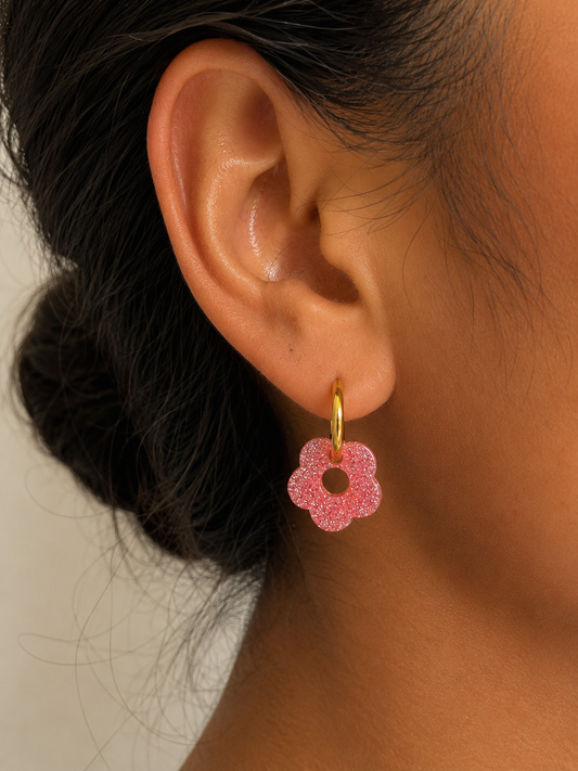Boucle d’oreille rose pailletée