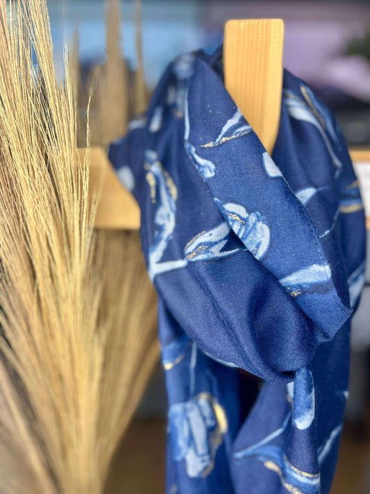 Foulard Bleu marine doré
