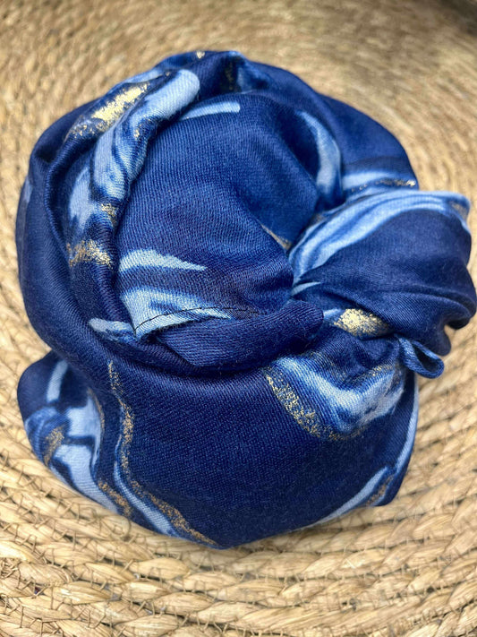 Foulard Bleu marine doré