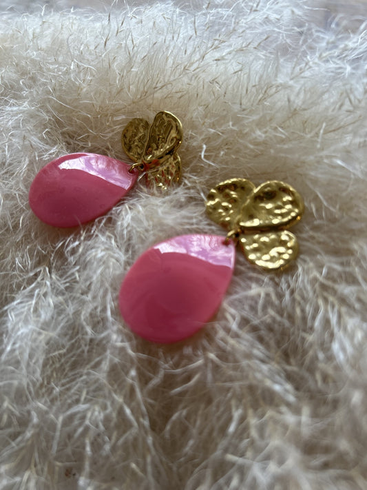 Boucle d'oreille en acier inoxydable fushia