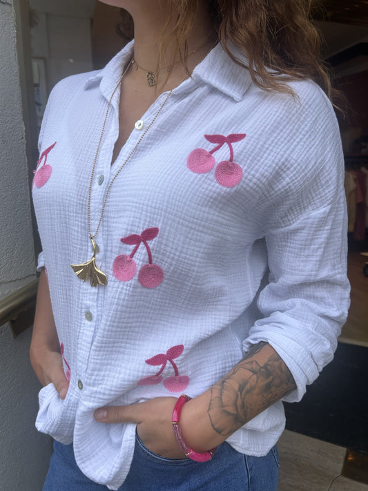 Chemise en gaze de coton cerise rose