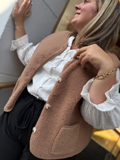 Gilet bouclette vieux rose
